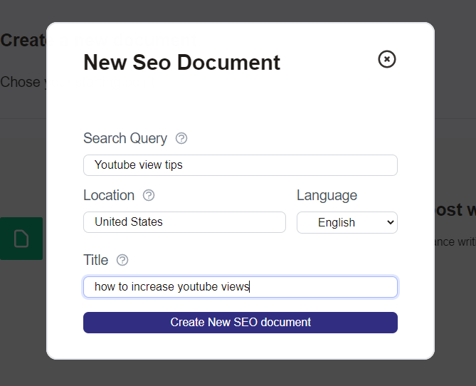 Image shows how you can start with "Start from Scratch" with a new SEO document.