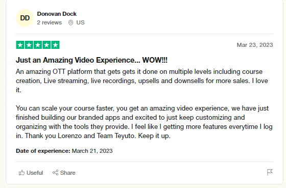 Donovan (Teyuto user) reviewed the tool on Trustpilot. And gave this review.