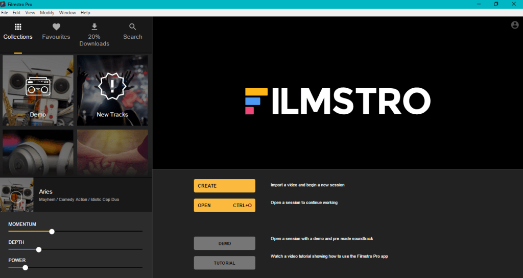 A snapshot of Filmstro audio library that showcase its easy to use interface.