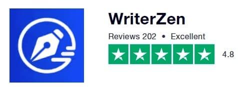 A snapshot of Trustpilot reviews for WriterZen. Which shows 4.8 rating out of five.