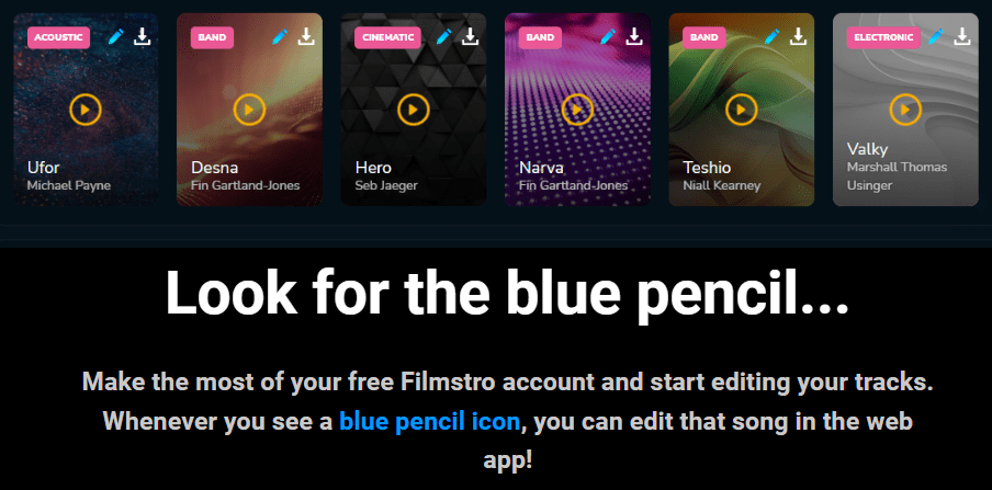 A snapshot of the blue pencil in Filmstro.