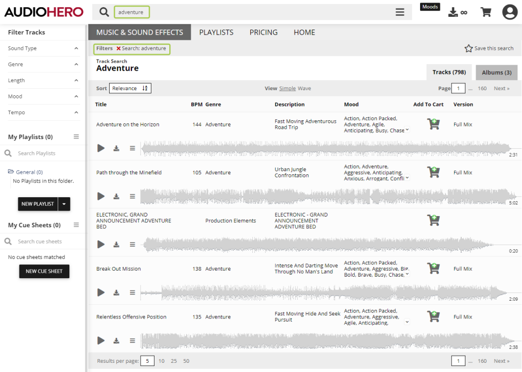 A snapshot of SonicSearch function in AudioHero.