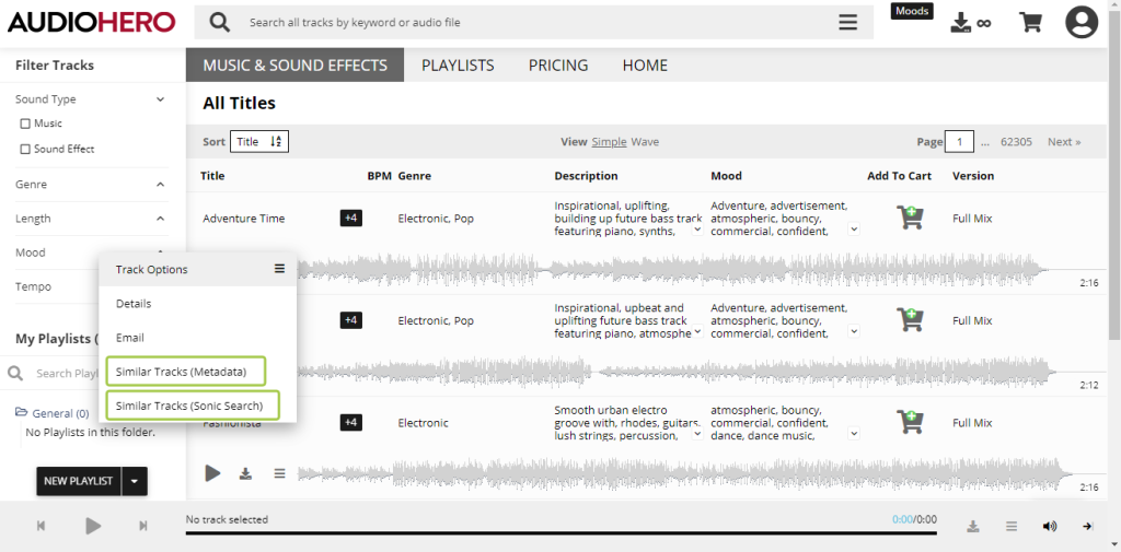 A snapshot of SonicSearch feature in AudioHero.